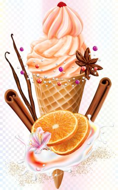 Narenciye ve tarçın, anason, vanil ile waffle koniler Dondurma