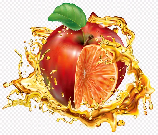 橙子和苹果混合果汁 — 图库矢量图片