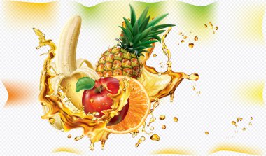 Meyve suları Muz, Portakal, Ananas, Elma karışımı sıçramaları