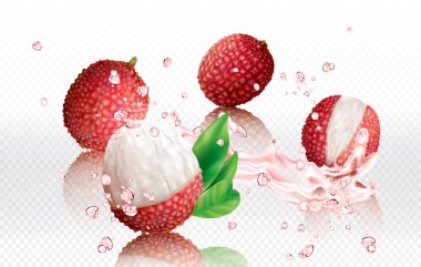 Lychee meyve suları patlama sıçramaları içinde