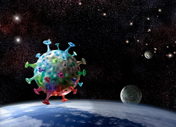 病毒在宇宙的背景下 艺术概念 — 图库照片#