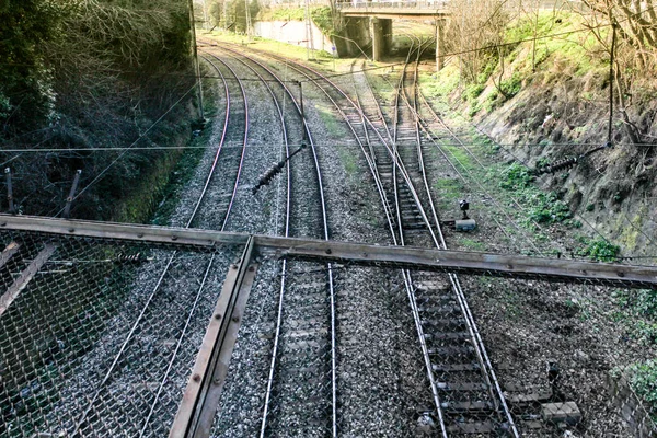 Train rails, tracks at daytime