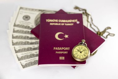 Türk pasaportu ve dolar banknotları