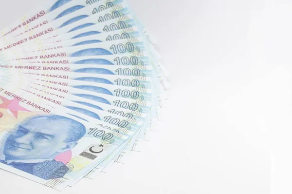 Banknot Lira Turecka Portfelu Białym Tle — Zdjęcie stockowe