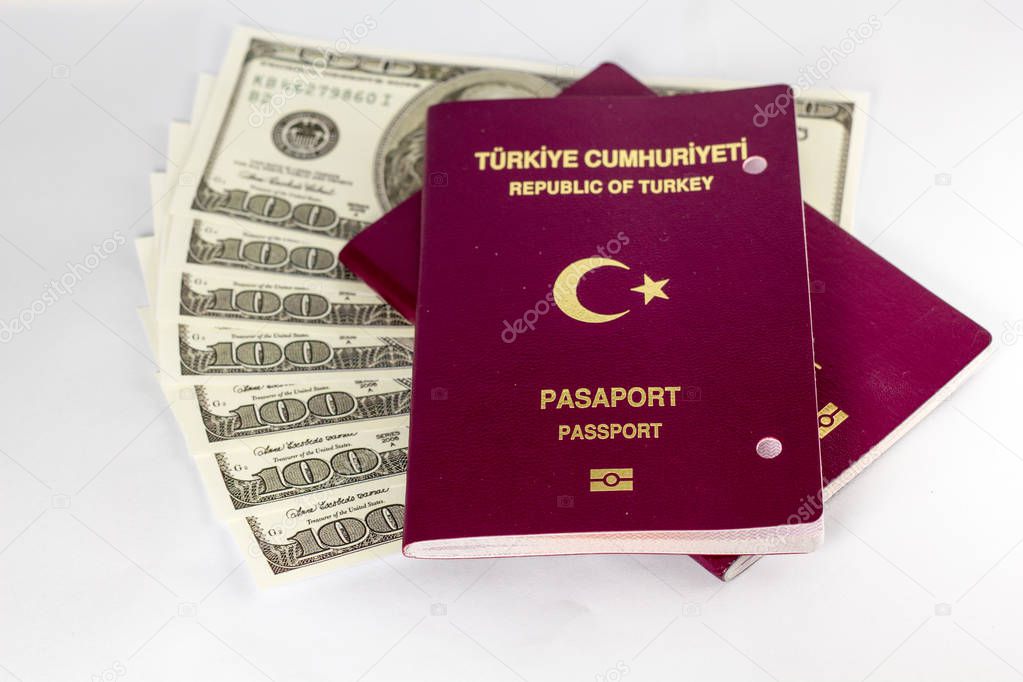 Turkish passport and dollar bills