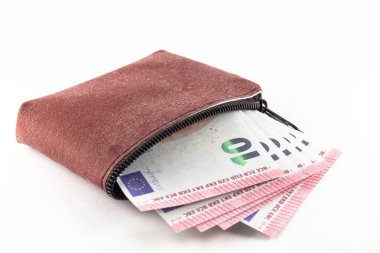 euro banknotlar, beyaz arka plan ile temel cüzdan