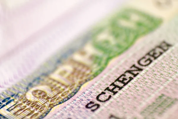 Görög Schengeni Vízum Útlevél Oldalán Közelről — Stock Fotó