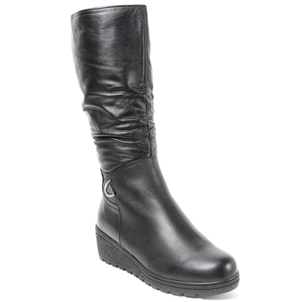 Mulheres Demi Temporada Botas Altas Isoladas Fundo Branco — Fotografia de Stock