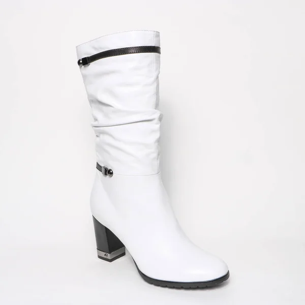 Mulheres Demi Temporada Botas Altas Isoladas Fundo Branco — Fotografia de Stock