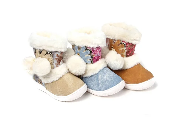 Зимняя Обувь Детей Белом Фоне — стоковое фото