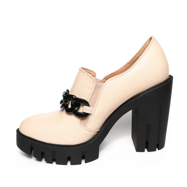 Chaussures Demi Saison Pour Femme Cuir Isolé Sur Fond Blanc — Photo