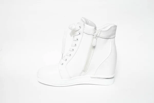 Chaussures Femme Cuir Isolé Sur Fond Blanc — Photo