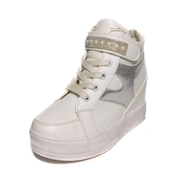 Sapatos Femininos Couro Isolado Fundo Branco — Fotografia de Stock