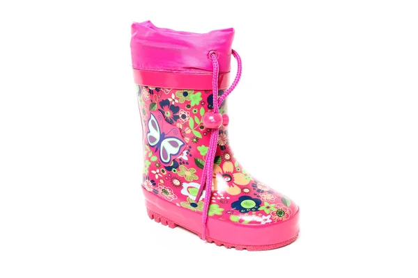 Bottes Pluie Caoutchouc Coloré Pour Enfants Sur Fond Blanc — Photo