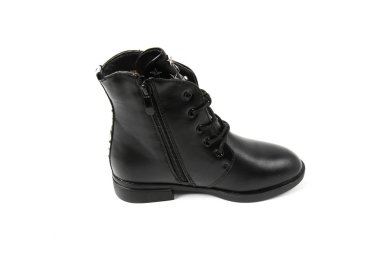 Beyaz arka plan üzerinde izole kadın fotoğraf çizme siyah deri ayakkabı