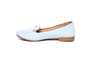 Beyaz arka plan üzerinde izole kadın düz Fotoğraf mavi ayakkabı