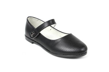 Beyaz arka plan üzerinde izole kadın düz Fotoğraf siyah ayakkabı