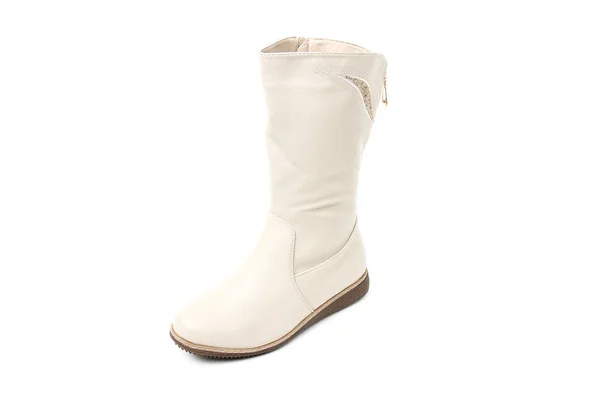 Φωτογραφία Μπότα Μπεζ Δερμάτινα Παπούτσια Των Γυναικών Απομονώνονται Λευκό Φόντο — Φωτογραφία Αρχείου