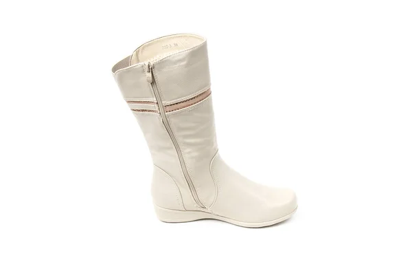 Women Foto Boot Beige Lederen Schoenen Geïsoleerd Witte Achtergrond — Stockfoto