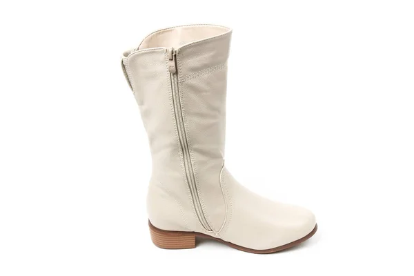 Botte Photo Femme Chaussures Cuir Beige Isolé Sur Fond Blanc — Photo