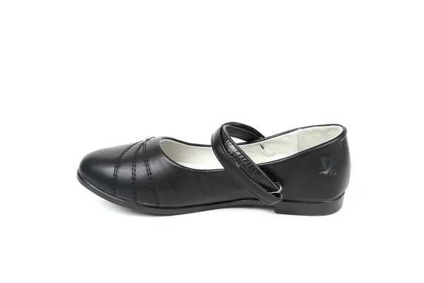Frauen Flache Foto Schwarze Schuhe Isoliert Auf Weißem Hintergrund — Stockfoto