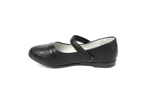 Frauen Flache Foto Schwarze Schuhe Isoliert Auf Weißem Hintergrund — Stockfoto