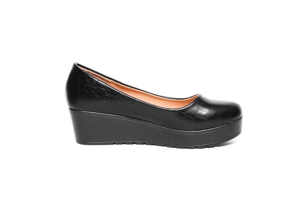 Mulheres Loafer Foto Sapatos Pretos Isolados Fundo Branco — Fotografia de Stock