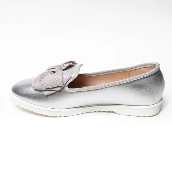 Women Demi Season Shoes Leather White Background — Stock Photo, Image