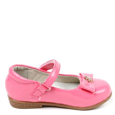 Kadın ayakkabı deri üzerinde beyaz arka plan izole daireler. İyi görünüm PIC ürün photostudio shooted.