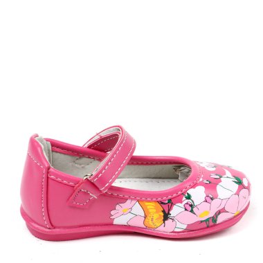 Kadın ayakkabı deri üzerinde beyaz arka plan izole daireler. İyi görünüm PIC ürün photostudio shooted.