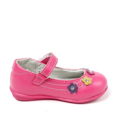 Kadın ayakkabı deri üzerinde beyaz arka plan izole daireler. İyi görünüm PIC ürün photostudio shooted.