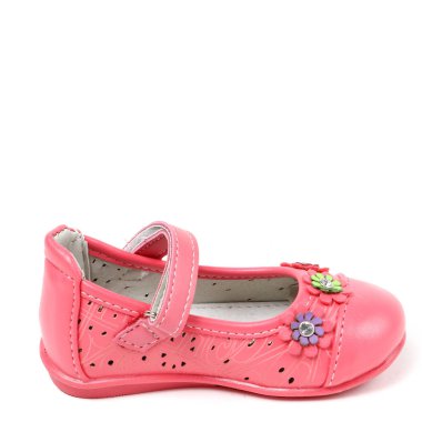 Kadın ayakkabı deri üzerinde beyaz arka plan izole daireler. İyi görünüm PIC ürün photostudio shooted.