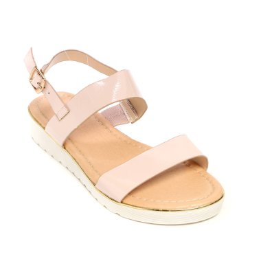 Kadın ayakkabı deri üzerinde beyaz arka plan izole daireler. İyi görünüm PIC ürün photostudio shooted.