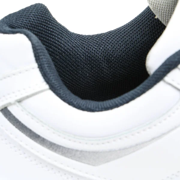 Parts of footwear on a white background. Detail shoes with carved elements-laces, sole, fasteners, fur.
