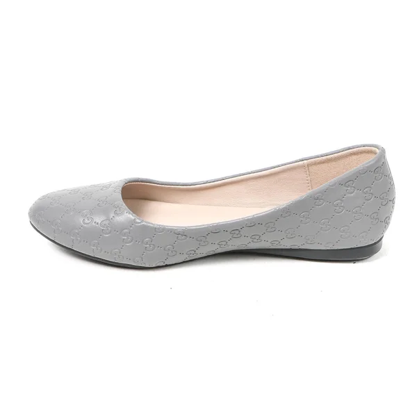 Zapatos Planos Mujer Cuero Aislado Sobre Fondo Blanco Buena Vista —  Fotos de Stock