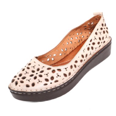 Kadın ayakkabı deri üzerinde beyaz arka plan izole daireler. İyi görünüm PIC ürün photostudio shooted.