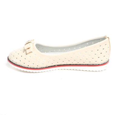 Kadın ayakkabı deri üzerinde beyaz arka plan izole daireler. İyi görünüm PIC ürün photostudio shooted.