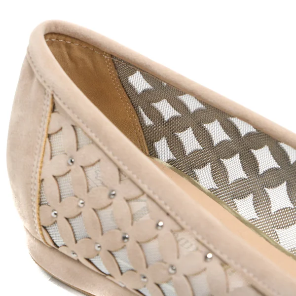 Zapatos Planos Mujer Cuero Aislado Sobre Fondo Blanco Buena Vista —  Fotos de Stock