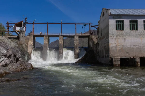 Architecture Blue Bridge Building Construction Control Dam Electric Electricity Energy — Stock Photo, Image