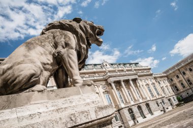 Günbatımı. Kaldırımda bir fener yansıması. Budapeşte 'de Danube Embankment