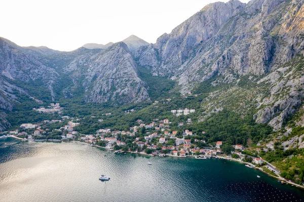 Aerial view Harbour and small town at Boka Kotor bay Montenegro — Stock Photo, Image