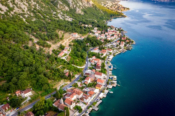 Aerial view Harbour and small town at Boka Kotor bay Montenegro — Stock Photo, Image