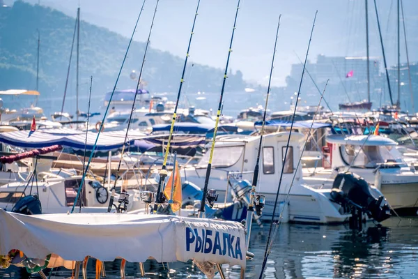 fishing boat with rental services with spinning rods. Budva, Montenegro