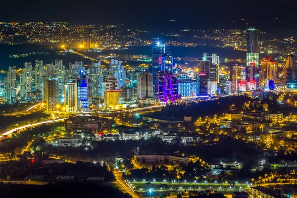 Aerial night panoramic view of business Istanbul, Turkey — Stock Photo, Image