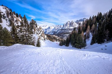 Winter landscape in Dolomites at Cortina D'Ampezzo ski resort, Italy clipart