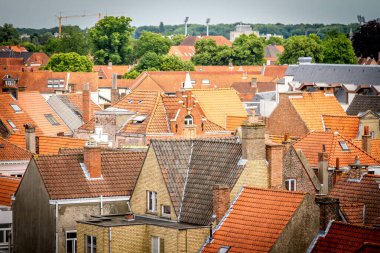 Aerial view of red rooftops of Bruges, Belgium