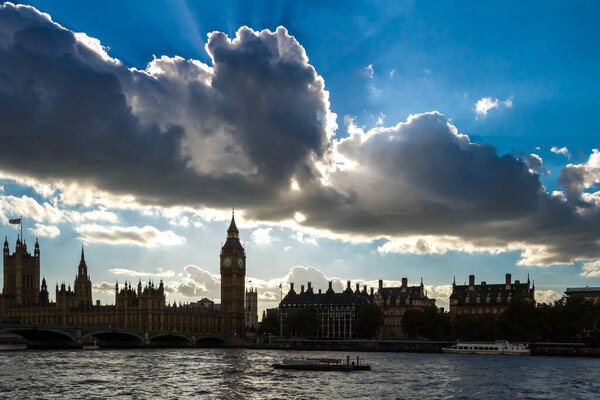 Cityscape of silhouette Big Ben and Westminster Bridge with river Thames London, UK