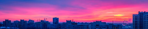 Salida Del Sol Sobre Ciudad Vista Panorámica Cielo Rosa Azul — Foto de Stock