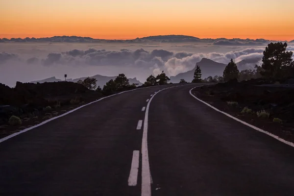 Beautiful Turn Road Clouds Sunset Tenerife Island Spain — Stock Photo, Image
