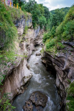 Khadzhokhsky Vadisi 'nde Belaya Nehri. Yazın. Rusya, Adygea Cumhuriyeti .